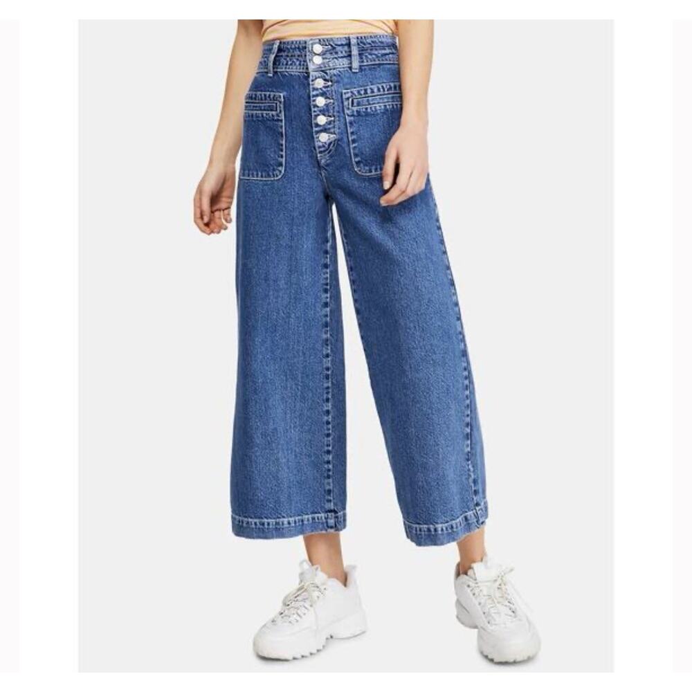 We The Free People Colette Crop High Rise Wide Leg Button Fly Jeans 25